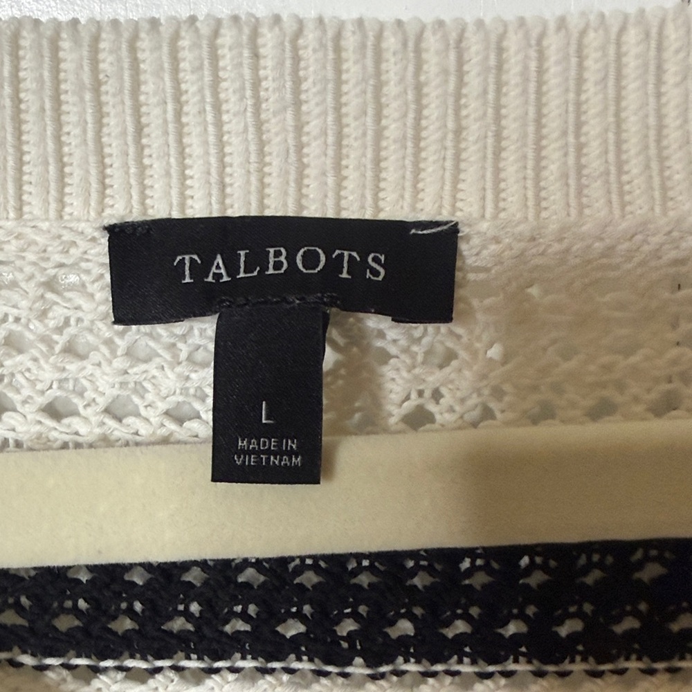 Talbots Black & Cream Open Weave Striped Crewneck Sweater - Picture 9 of 10